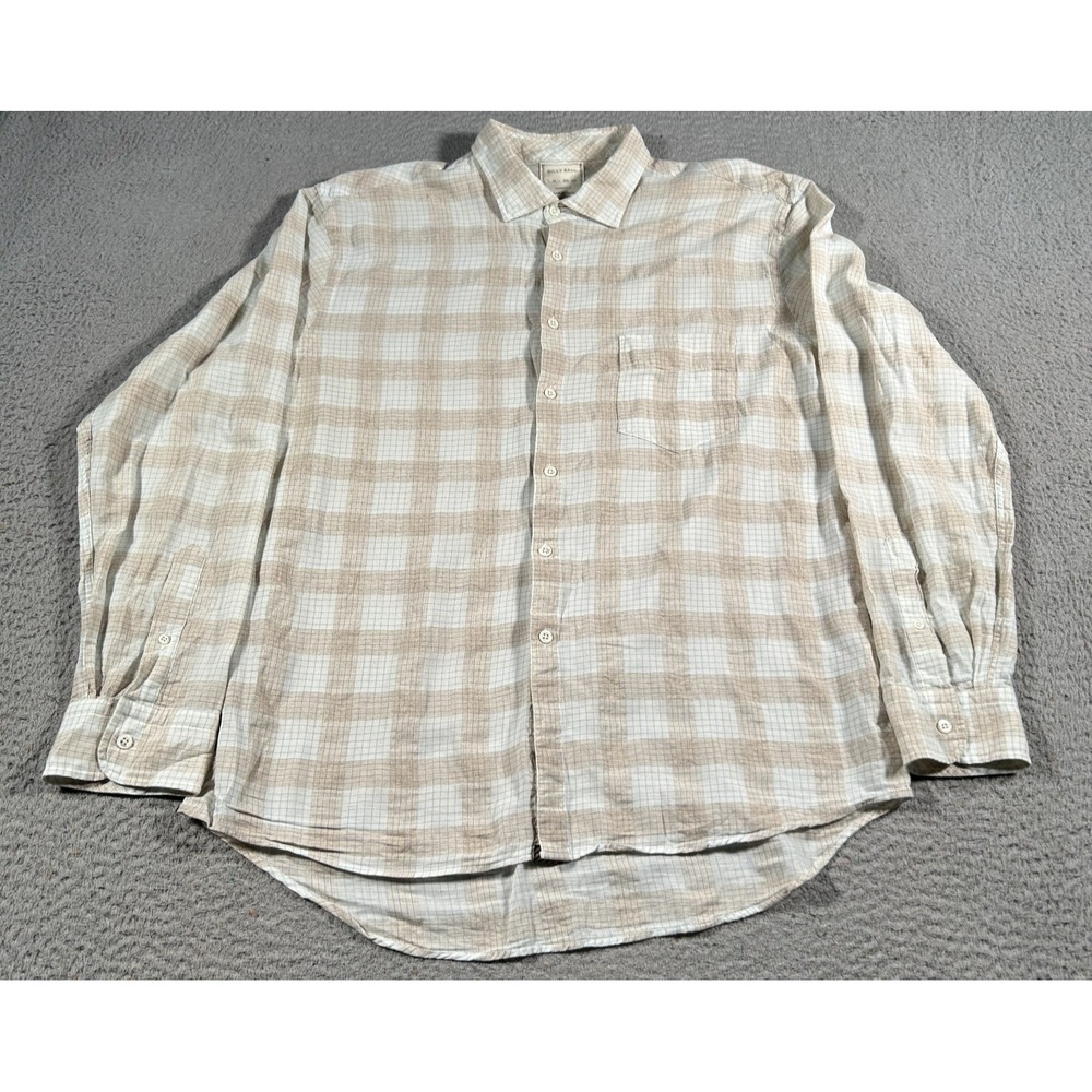 Billy Reid‎ Shirt Mens XL Beige White Plaid Standard Fit Button Up Casual Wear